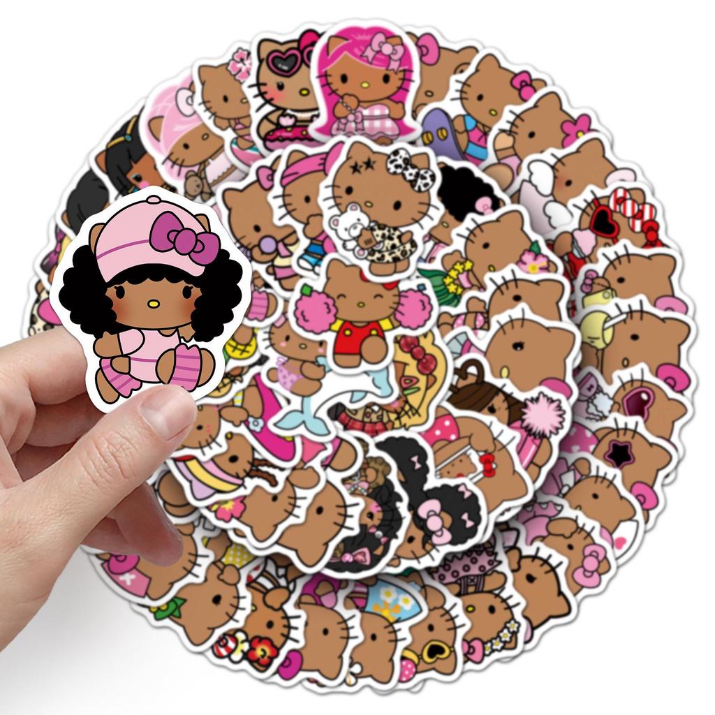 50 Hello Kitty Black Graffiti Stickers: Cute Cartoon Cat Designs for Phone Cases, Water Cups, and More