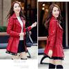 Leather jacket women's medium and long leather jacket leather trench coat autumn and winter women's clothing bubble sleeve design double-breasted