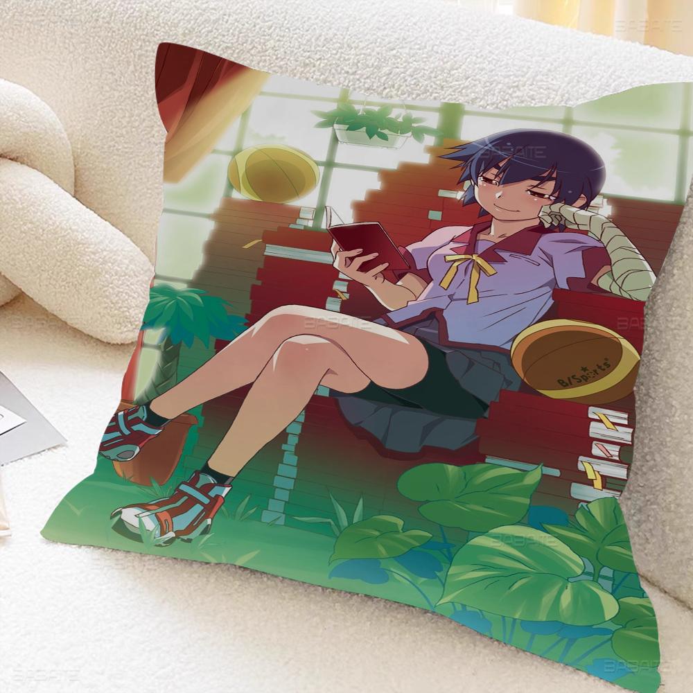 Monogatari Anime Cushion Cover Car Throw Pillow Case For Sofa Car Christmas Gift 40x40cm 45x45cm