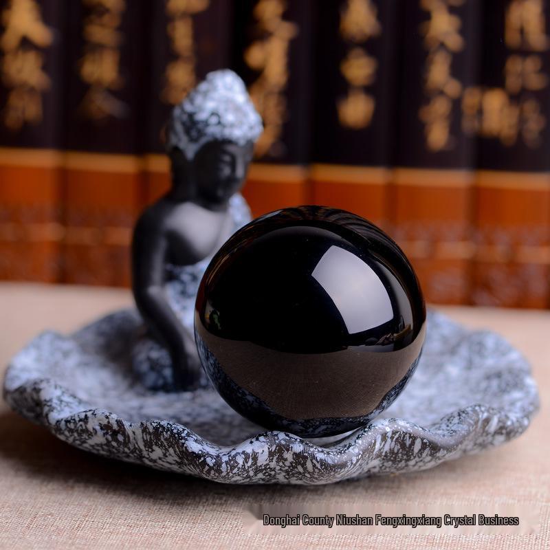 Natural Obsidian Crystal Ball Ornament for Home or Office Decor
