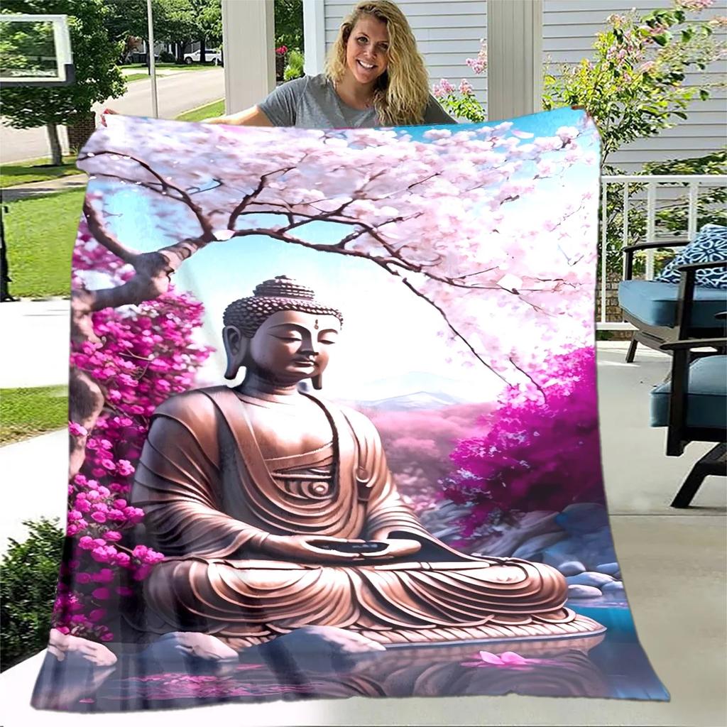 Coperta in Peluche Buddha Sakyamuni Bodhisattva Guanyin del Buddismo, Coperta in Flanella Coperta Plaid per Soggiorno Camera da Letto Letto Divano Preghiera