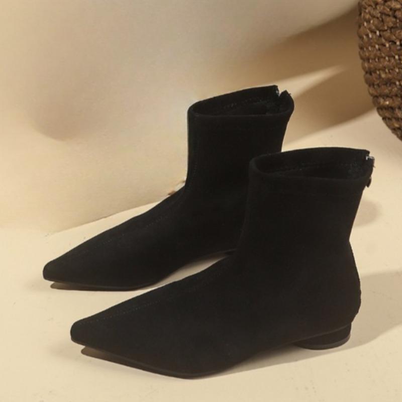 

Мода Мода Ботильоны до середины бедра Осень Новые Острый носок Задняя молния Нескользящие Износостойкие Круглый каблук Одинарная обувь 35