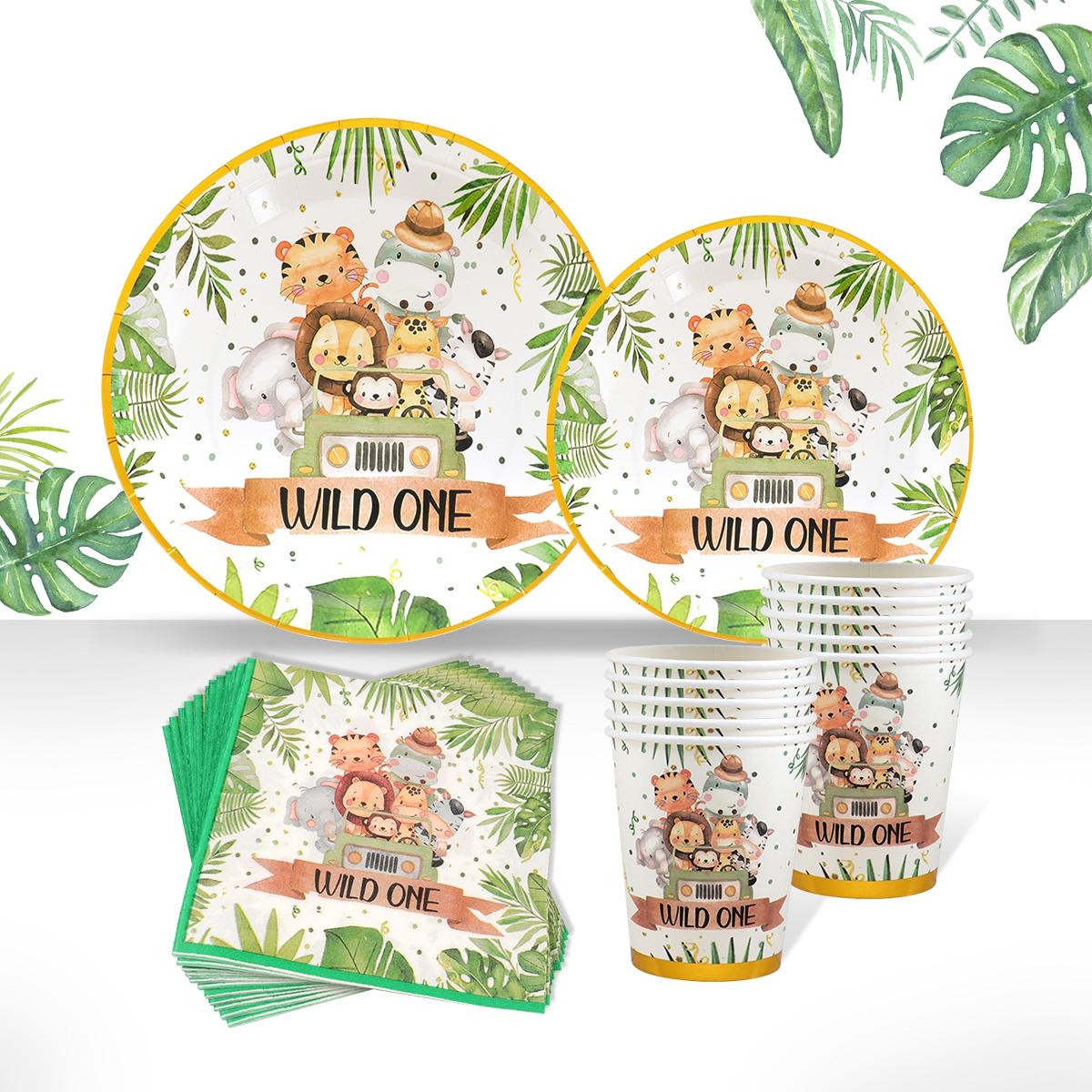 

Одноразовая посуда с изображением животных джунглей Wild One, лесное сафари, украшение для первого дня рождения, детский душ, тематическая вечеринка в джунглях