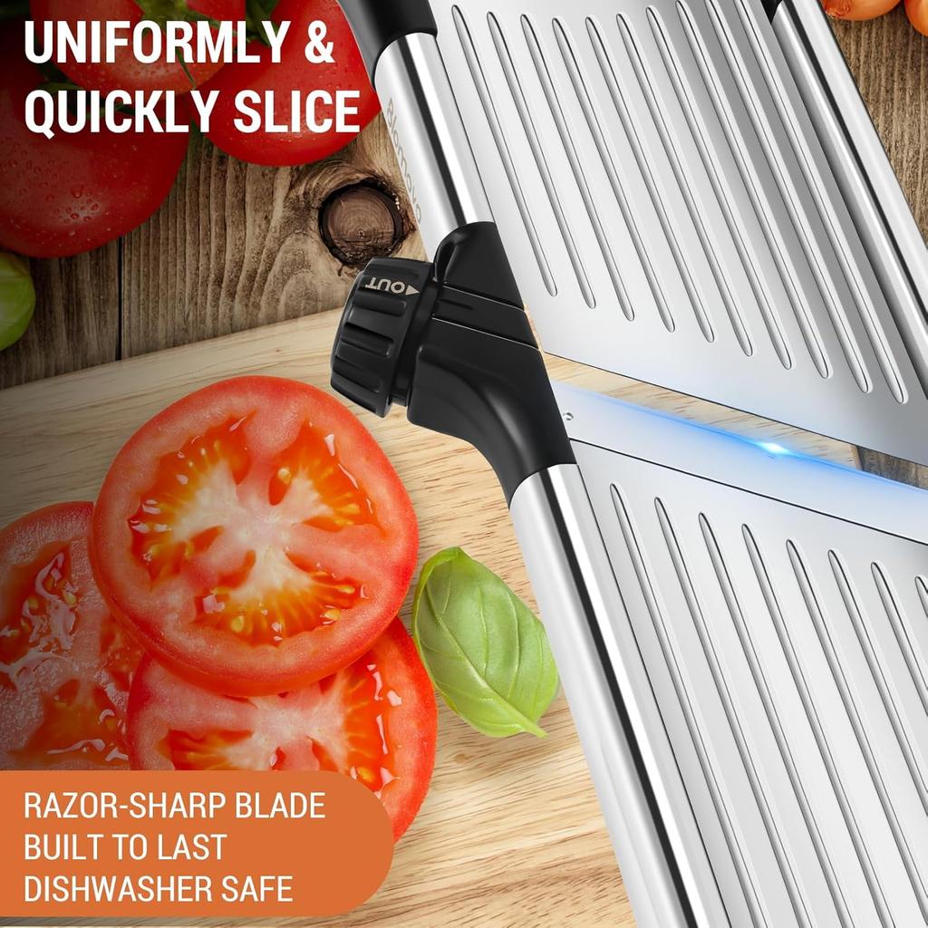 Mandoline Slicer for Kitchen, Mandolin Vegetable Slicer Julienne with Knob Control, Adjustable Thickness (Safety Gloves Included)