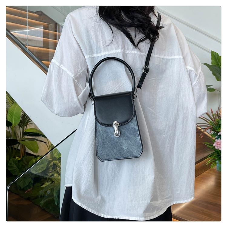 Retro Color Block Faux Leather Phone Bag for Women, Chic Small Square Shoulder Crossbody Purse, Vintage Style Handbag
