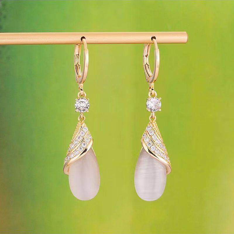 

Изысканные серьги-подвески «Кошачий глаз»: Высококлассный, Универсальный, Шикарный Дизайн золотой