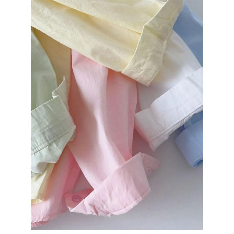 New Cotton Shirt Women Large Size Long Sleeved Loose Long Shirts Jacket Lapel Sweet Office Spring Autumn Blouse Simple Casual Tops Basic Clothing