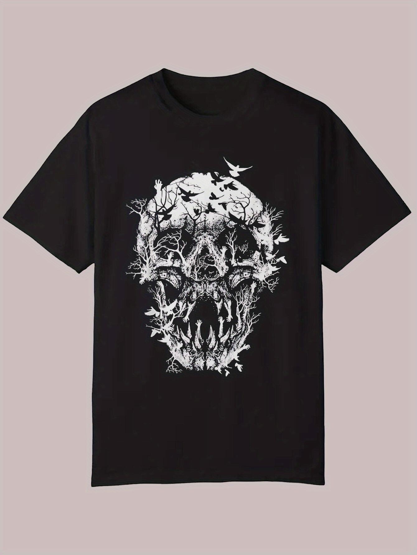 Casual Summer Graphic T-shirt - Skull & Floral Design L