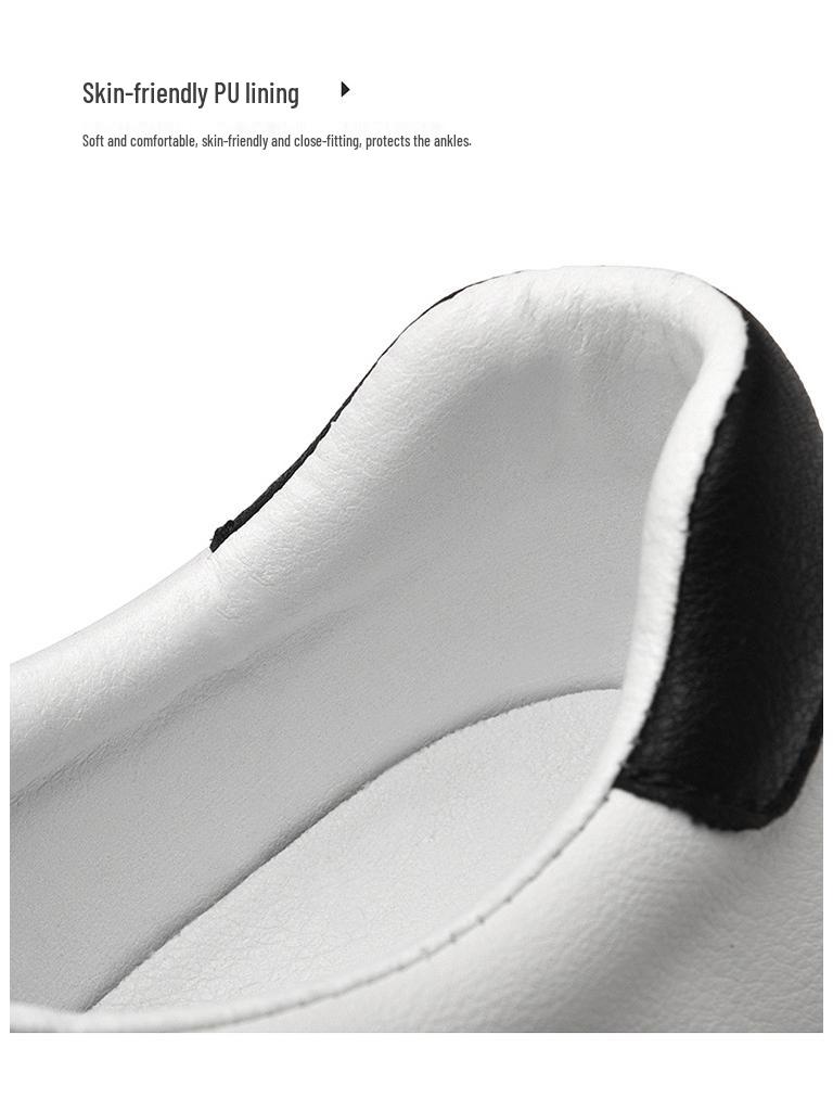 Schnürlose Herren-Skateschuhe aus echtem Leder - Weiche Sohle, Atmungsaktiv, Vielseitig, Minimalistisch, Große Größe 46, Flaches Weißes Design.