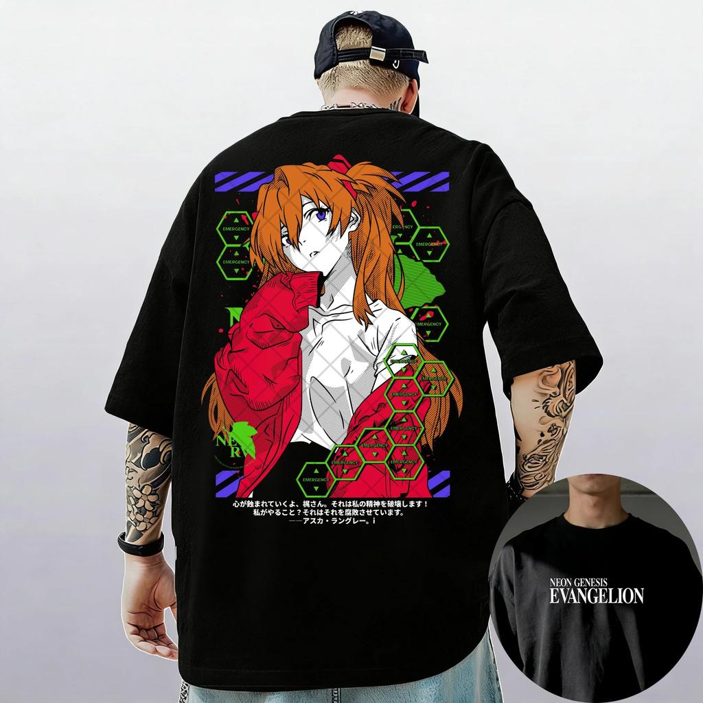Neon Genesis Evangelion Asuka Unit-02 Anime Print T-Shirt | Double-Sided Unisex Cotton Casual Short Sleeve Streetwear Top