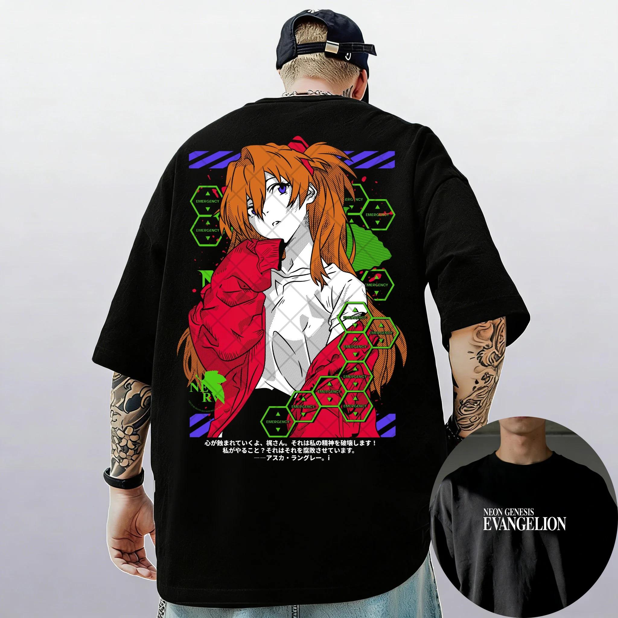 

Футболка з принтом аніме Neon Genesis Evangelion Аска Модуль-02 | Двостороння бавовняна футболка унісекс з коротким рукавом, повсякденний одяг у вуличному стилі L бежевий