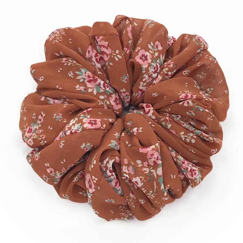 Large Hair Band Elastic Chiffon Scrunchies Floral Print Malaysian Bunch Hair Tie Oversized Volumizing Malaysian Rubber Band