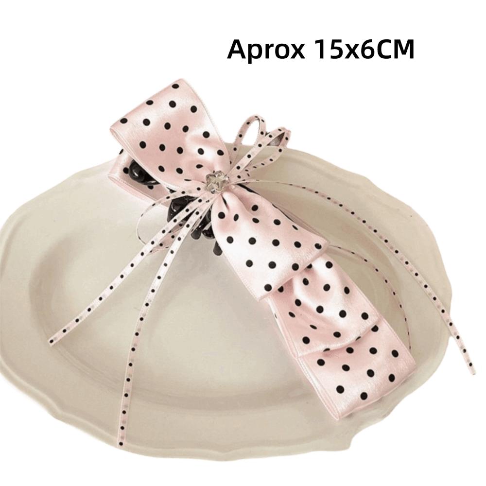 Satin Bow Hair Claw Rhinestone Polka Dot Headpiece Sweety PonyTail Claw Clip  Women/Girls