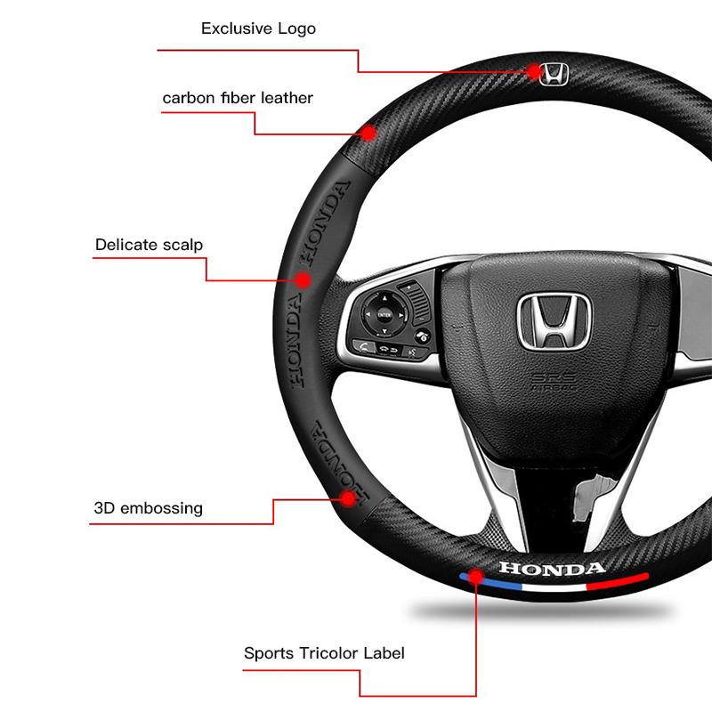 38CM Anti Slip Car Steering Wheel Cover Carbon Fibre Texture For Honda Civic Fit Jazz Accord Pilot CRV Odyssey Passport City HRV
