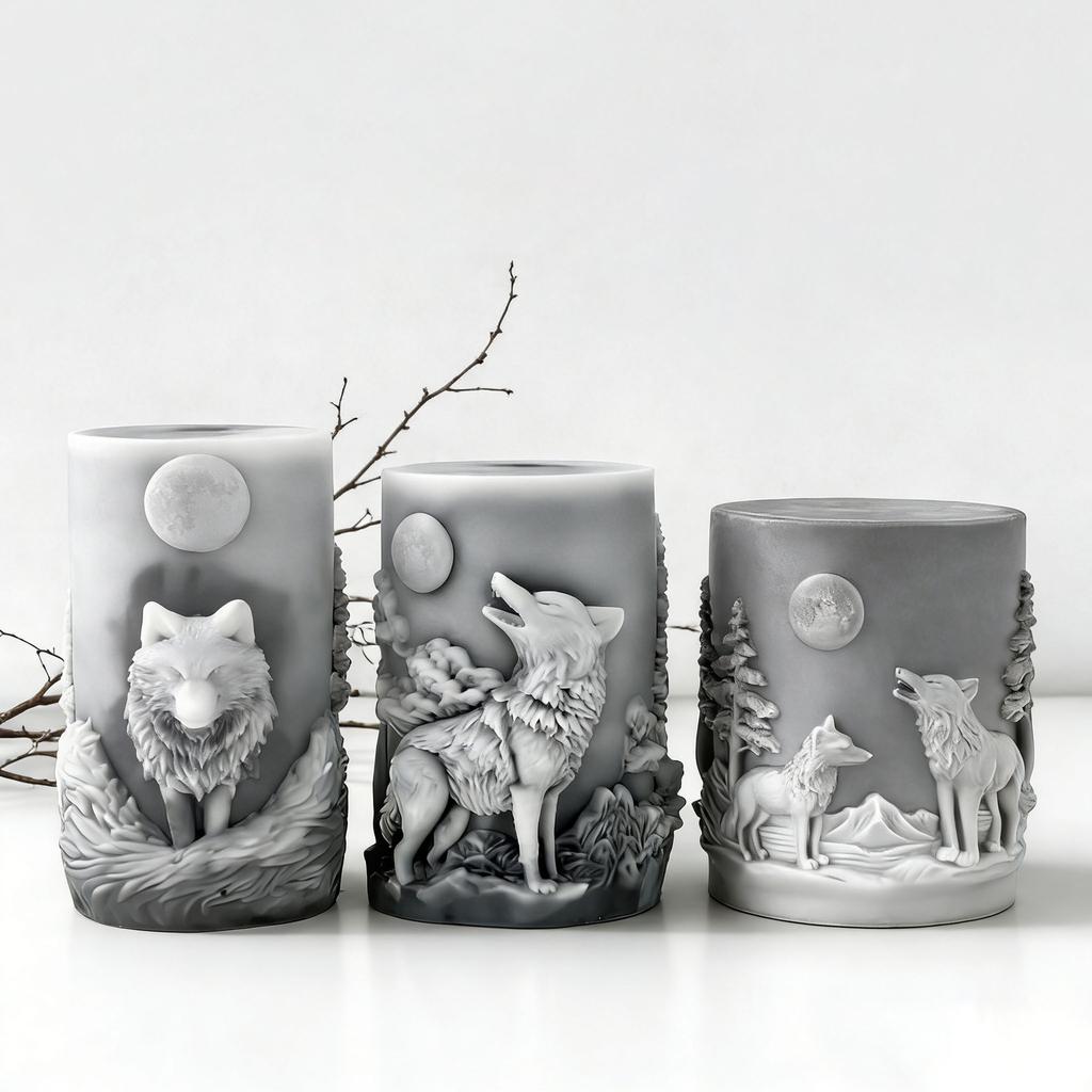 Diy Epoxy Resin Mold Non-Stick Cylindrical Silicone Mold Wolf Head Candle Mold Temperature-Resistant For Gifts Home Decoration