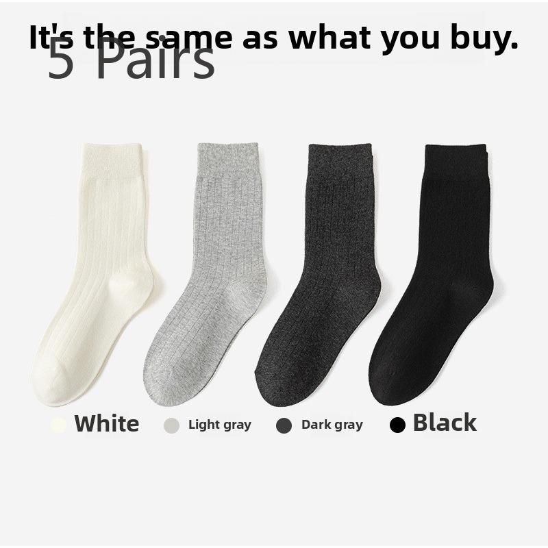 5 Pairs of Female Spring and Autumn Pure Cotton Sweat Absorbing Deodorizing Boneless Tube Pile Socks