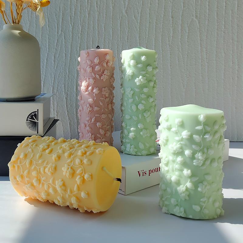 DIY Embossed Vines Cylinder Silicone Mold Handmade Aroma Candle Plaster Floral Design Ornaments Mold Soap Candle Making Supplies