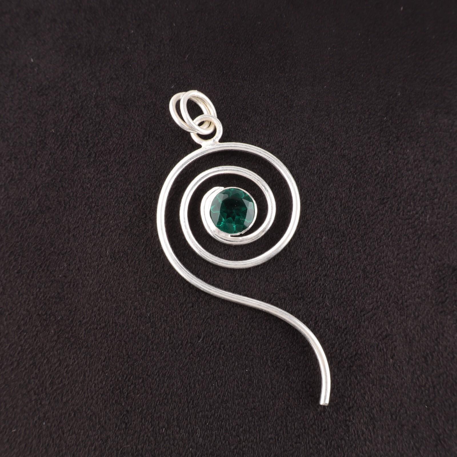 

Boho Spiral Chrome Diopside Gemstone Pendant 925 Sterling Silver Handmade Gift PP-42-1