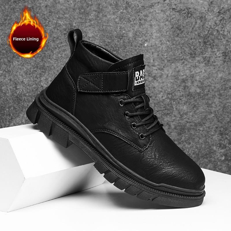 Retro Boots Men's Shoes High Top Casual British Style Winter 2025 New Warm round Toe Rubber Sole PU Leather Shoes