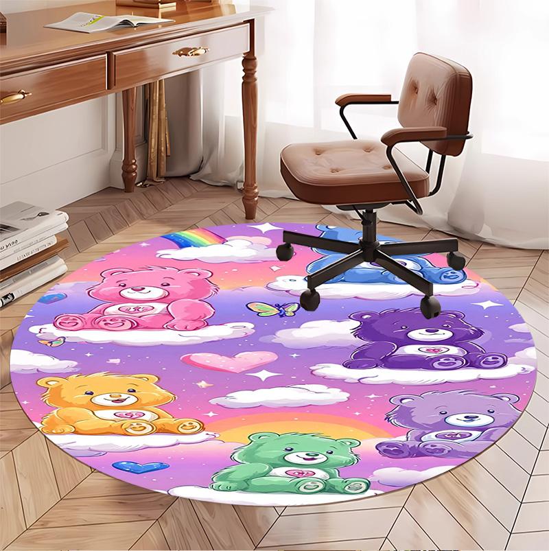 Care Bears Pattern Round Rug, Indoor/Outdoor Mat, for Picnic, Gameroom, Bedroom, Office, Living Room, Home Decor Carpet, Birthday Gift