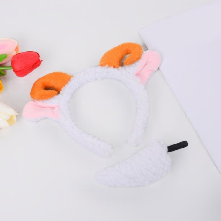 2Pcs Animal Sheep Costume Set with Sheep Ears Headband Sheep Tail Accessories for Halloween Fancy Dress Party Props
