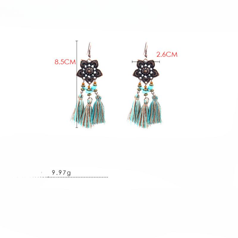 GemChic Women's New Vintage Geometric Metal Turquoise Long Tassel Fringe Earrings Ethnic Fashion Hook Earrings Birthday Christmas Jewelry Gift