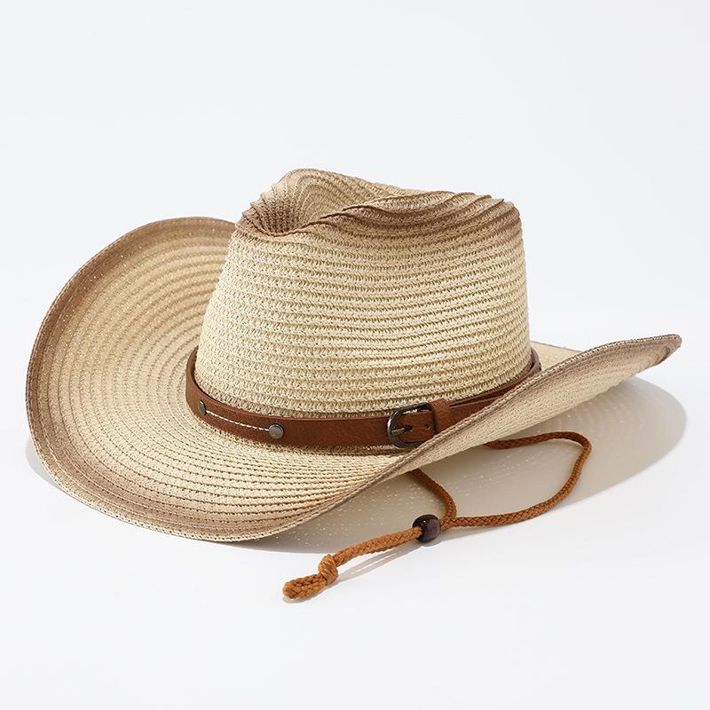 European and American new western denim straw hat Panama men's and women's top hat beach fashion belt sun hat