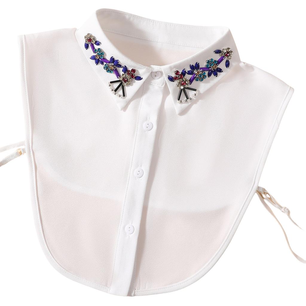 Neuzugang Abnehmbarer dekorativer Kragen für Hemden - Vielseitiger handperlenbesetzter falscher Kragen