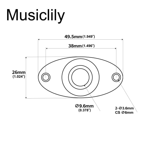 Musiclily Pro Concave Cat's Eye Steel Jack Plate for Curved Dent Electric Guitar/Bass, Black