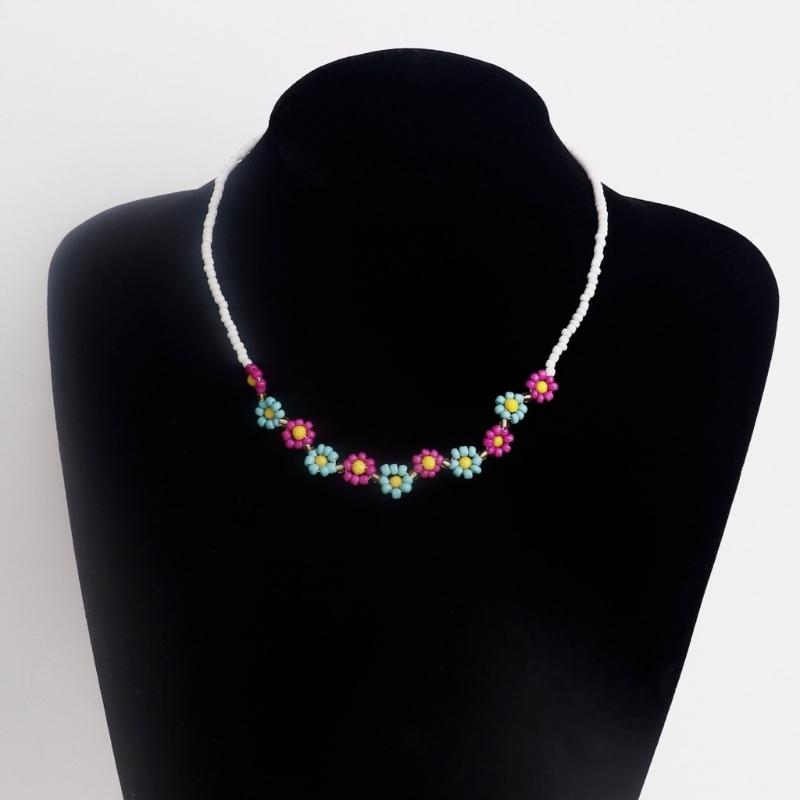 Korean Sweet Cool Resin Flower Charm Beaded Pendant Necklace for Women Girls Fashion Choker Necklace Party Jewelry Gift