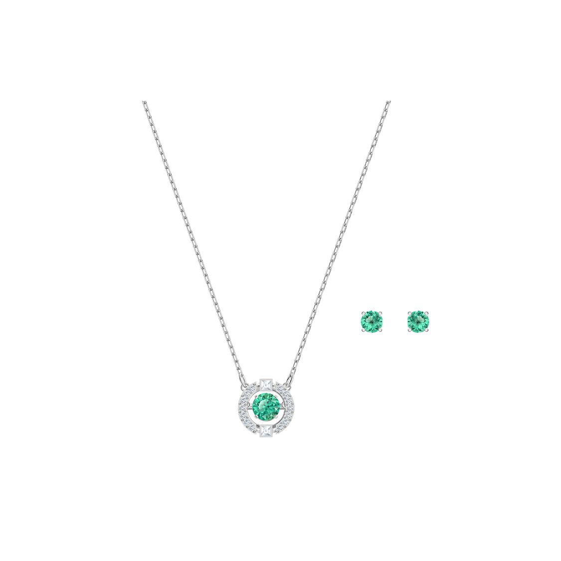 Swarovski Sparkling Dance Heartbeat Green Earrings Necklace Set Women Jewelry 5516965 Box (Random Color)