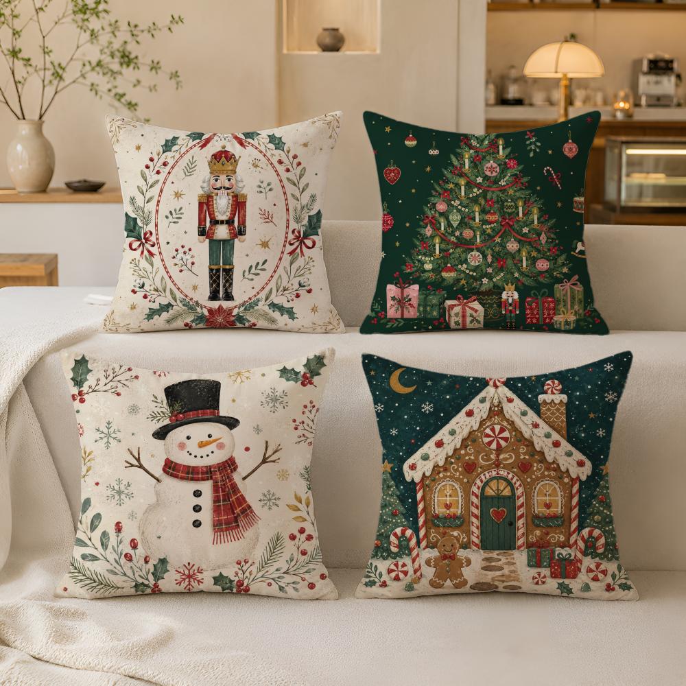 Merry Christmas Green Cushion Cover Breathable Short Plush Cushion Covers Machine Washable WrinkleResistant Soft Durable