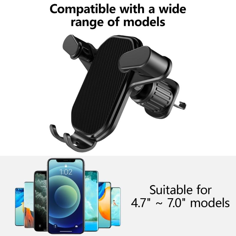 Car Mount Phone Holder Auto Clamping Hook Type Air Vent Mounted Cellphone Holder Automotive 360 Degree Rotating Stand