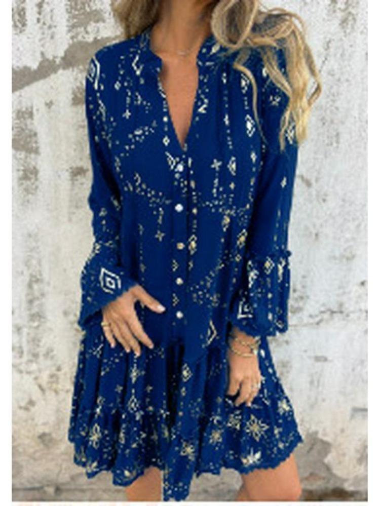 

Fashion Plus Size Hollow Out Flare Lace Sleeves Solid Color Dress for Spring Autumn 5XL