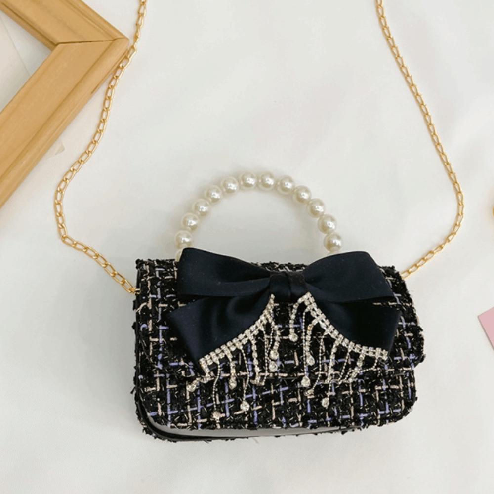 Fashion Synthetic Leather Princess Bag Pearl Decorated Handheld Pearl Handbag Children's Fashion Bag Girl