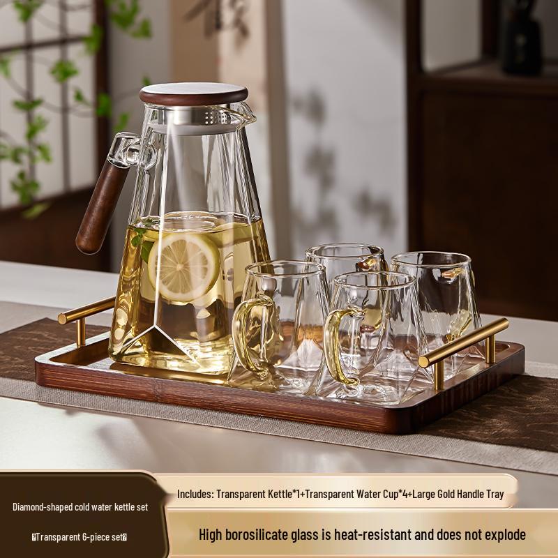 Yagang High-Temperature Resistant Glass Kettle Set for Tea, Living Room Cold Water Kettle Cup Set