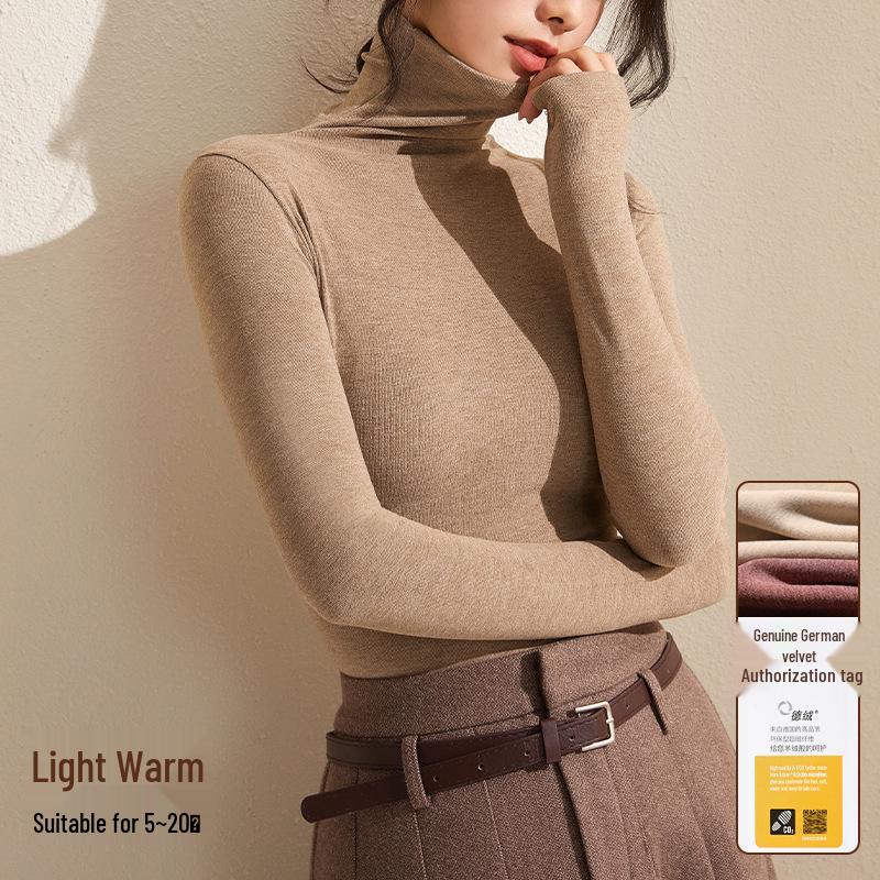 Women's Gray Winter High-Neck Base Layer Shirt - Thick, Warm, Stylish Plus Velvet Inner Wear