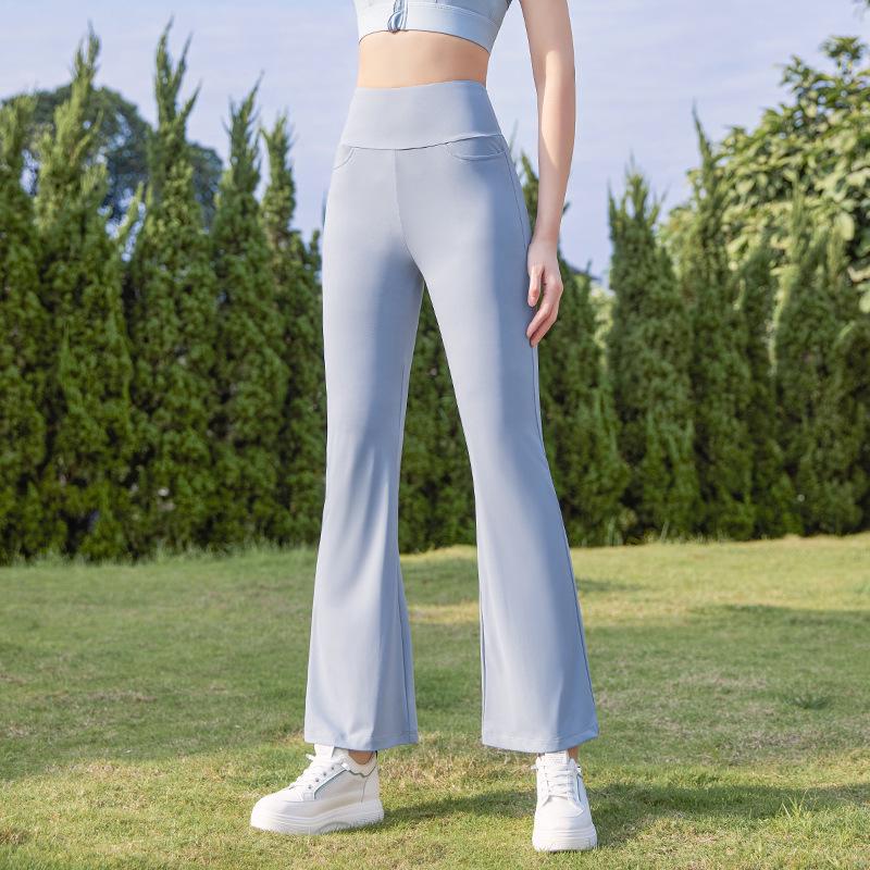 

Plus Size Quick-Dry High Waist Micro Flare Pants - Breathable Ice Silk for Summer M сірий колір/синій