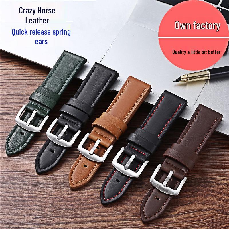 High-end Quick Release Genuine Leather Retro Men's Watch Strap - Crazy Horse Leather 18/20/22/24mm