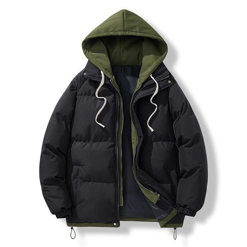 2025 Cotton Jacket Men's Jacket Winter Hooded Fake Two Pieces Thickened Couple Winter Clothes Warm Down Trend Cotton Jacket
