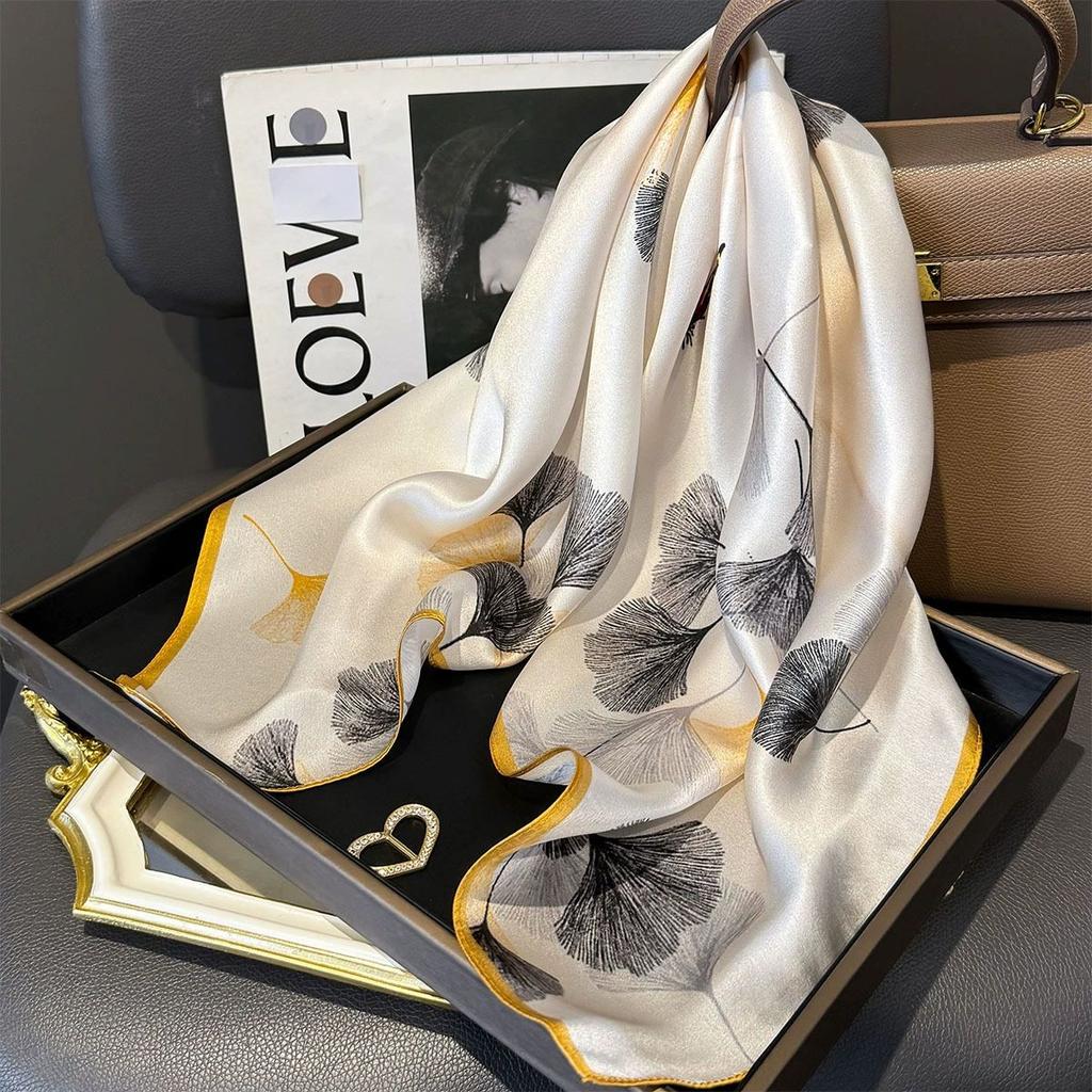 Fashion 100% Nature Real Silk Square Scarf Women Female Foualrd Neckerchief Summer Beach Scarves Shawl Bandana Hijab Pashmina