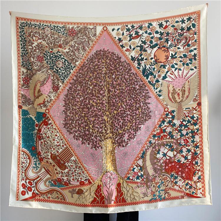 

Tree Of Life Silk Silk Scarf Women S Autumn And Winter Versatile Mulberry Silk 110 Square Scarf Shawl Scarf Free Handmade 106cm бежевый