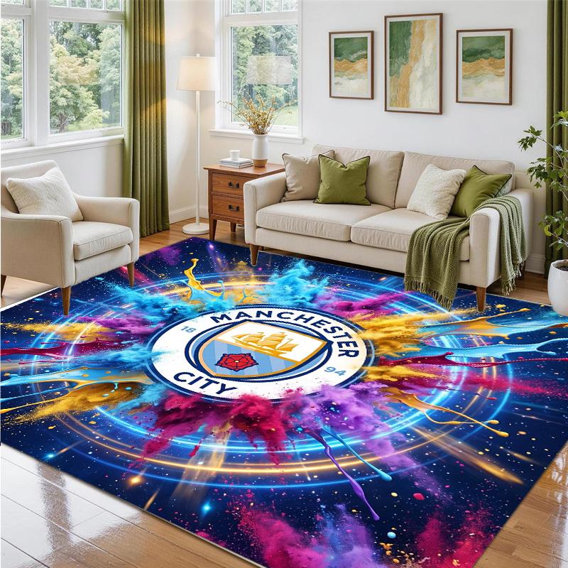 Manchester City Design Crystal Velvet Rug Soft Decorative Mat for Bedroom Entrance