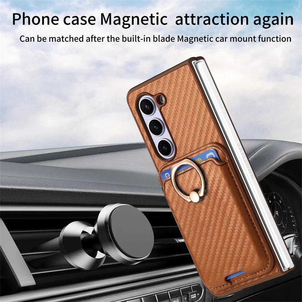 2 in 1 Detachable Carbon Fiber Card Wallet For Samsung Galaxy Z Fold 6 5 4 5G Magnetic Phone Case with Screen Protector Cover