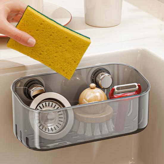 Sponge Holder Suction Cup Sink Corner Rack Large Capacity Strong Load-bearing Easy To Install Kitchen Sink Caddy Organizer