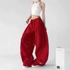 Womens Red Parachute Cargo Pants 2026 Loose Fit Drawstring Elastic Waist Casual Trousers
