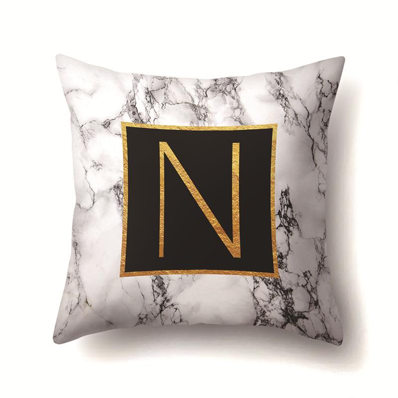 Polyester Pillowcase Home Printed Marble Black Gold Pillowcase 26 English Letter Cushion Cover