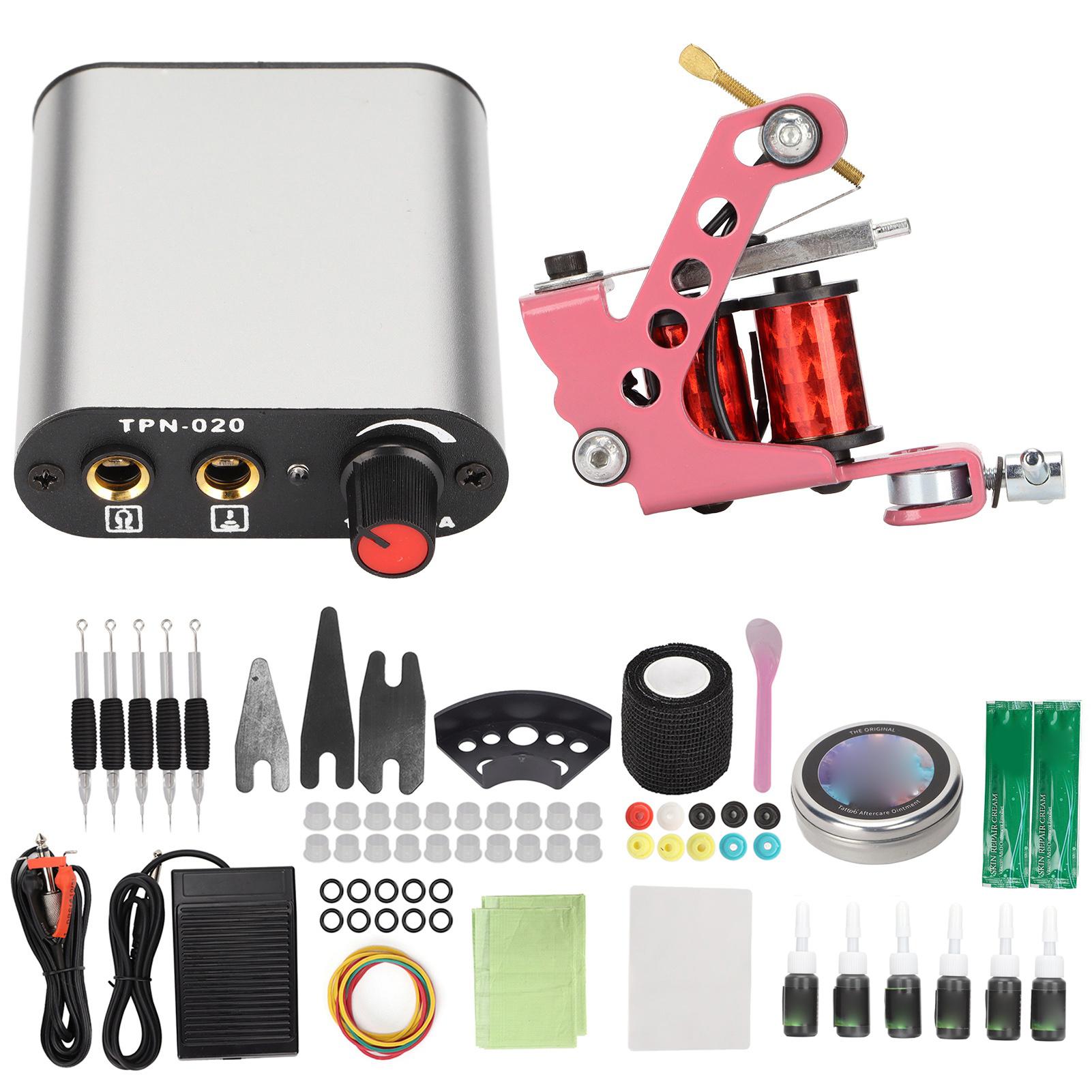 

Комплект тату-машины с катушкой, блок питания, педаль для практики, пигмент, набор инструментов для татуировки для начинающих US Plug