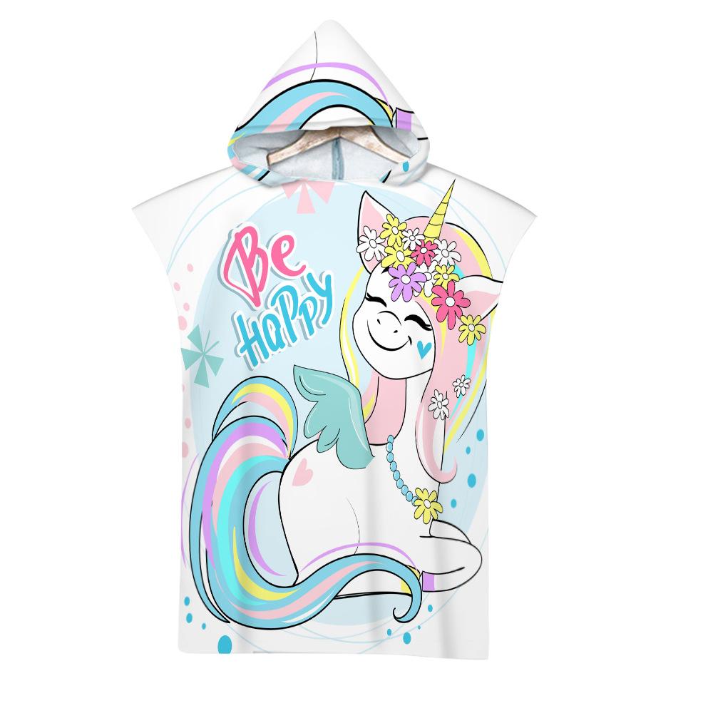 Unicorn Hooded Cloak Pink Quick Dry Large Beach Bath Towel Microfiber Wetsuit Adult Child Parent-Child Changing Poncho Bathrobe