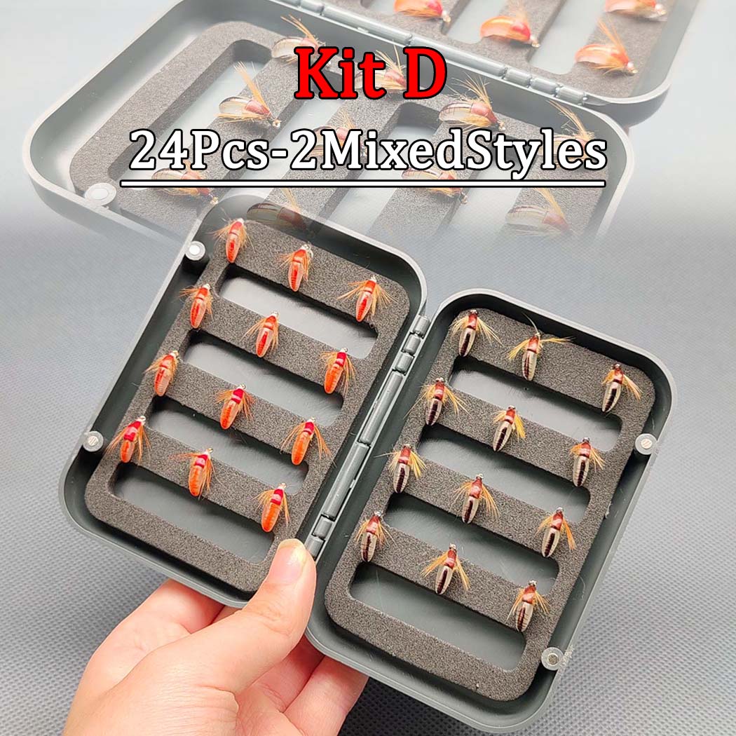 

24 шт.-Набор приманок для нахлыстовой рыбалки смешанных стилей - Нимфы, приманка для нахлыста - Набор ассортимент, искусственная приманка для ловли окуня, форели, лосося KitD-24Pcs